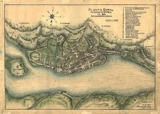 Planta Geral da Cidade de Victoria em 1895 — a ilha um ano antes do Novo Arrabalde