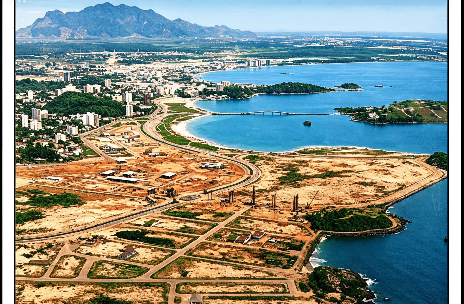 Aterro da Comdusa e a Terceira Ponte em construção na Enseada do Suá, 1980